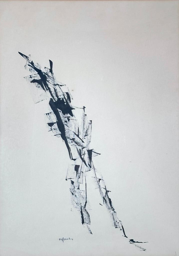M. Harley Drawing, Dancer: M. Harley (American, 20thc.) Dancer, India ink on paper, signed lower left, matted and framed. Dimensions: 20 x 15 in, image size, 29 x 22.5 in. as framed. Condition: Light toning and matt burn to