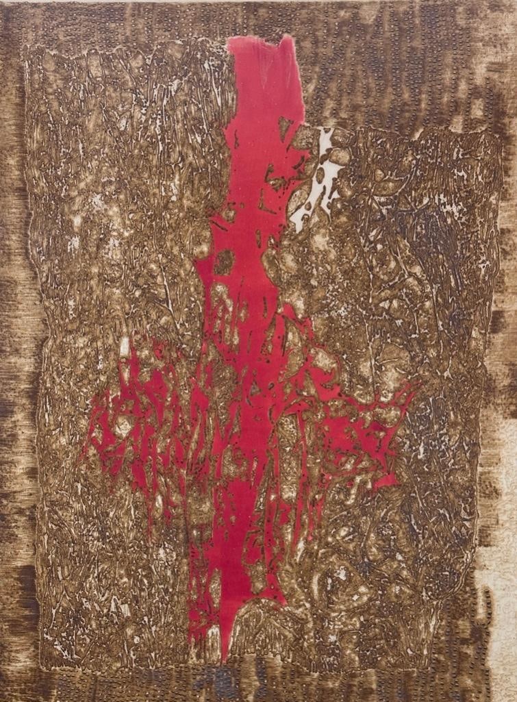 Barbara Kwasniewska Etching, "Amourines": Barbara Kwasniewska (Polish b.1931) "Amourines, " etching and aquatint, signed in pencil lower right, titled lower center, numbered 2/40 lower left, float mounted in frame, Dimensions: 25.75 x 19.5