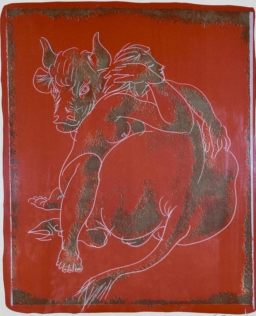 Hans Erni Lithograph, Europa and the Bull: Hans Erni ( Swiss 1909 - 2015) Europa and the Bull, lithograph on paper, signed in pencil lower right, numbered 113/120 lower left, framed. Dimensions: 15 x 12.5 in. plate size, 23 x 18.5 in. as