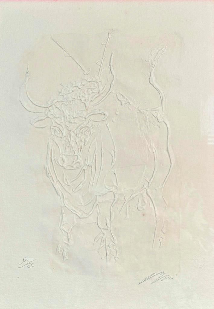 Hans Erni Intaglio Print, Bull (1 of 7)