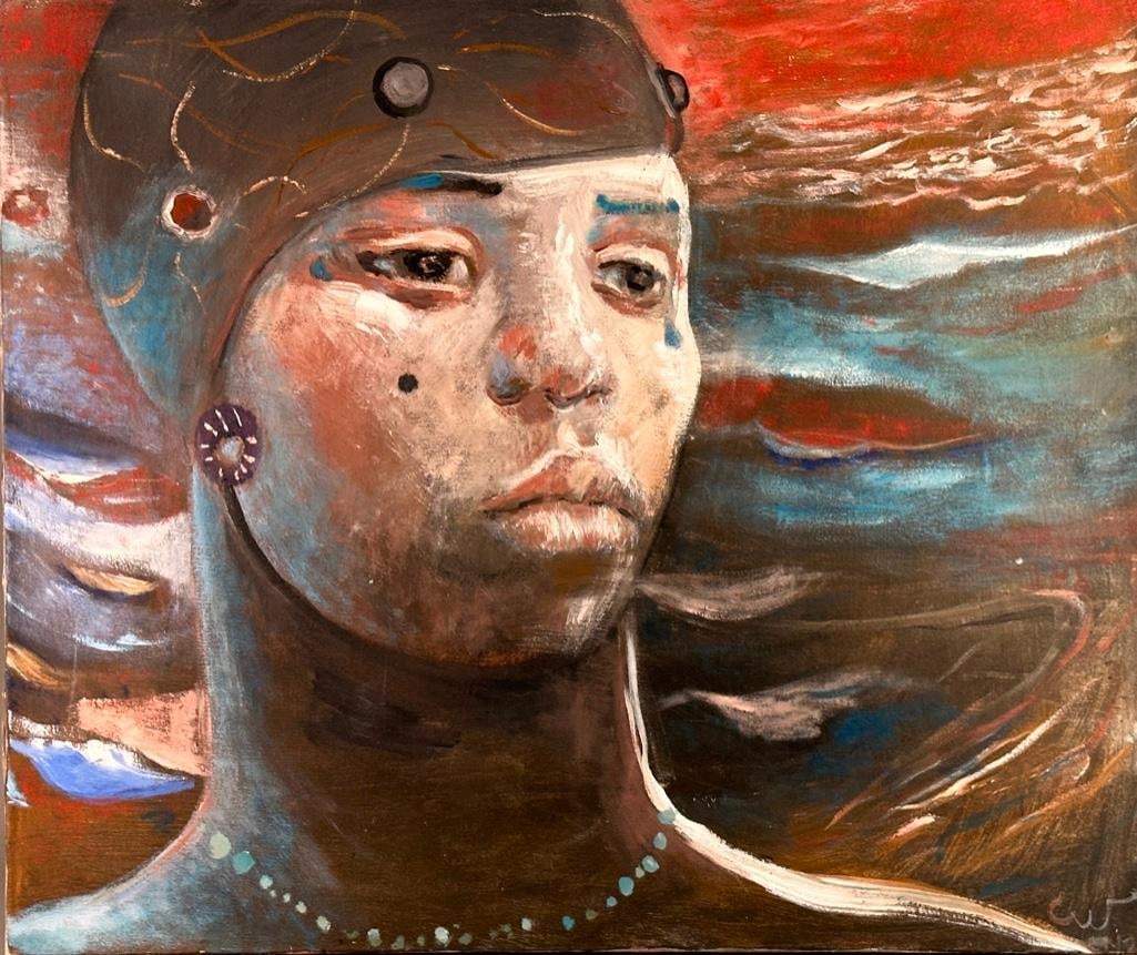 Chuck Walker Oil, Girl in Bathing Cap: Chuck Walker (American, Chicago, IL, 20th/21stc.) Girl in Bathing Cap, 2012, oil on canvas, signed with initials lower right, signed, inscribed "Chicago" and dated verso. unframed. Dimensions: 27 x 32