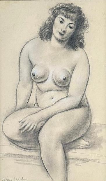 Eugene Speicher Drawing, "Seated Nude, Front View" (1 of 5)