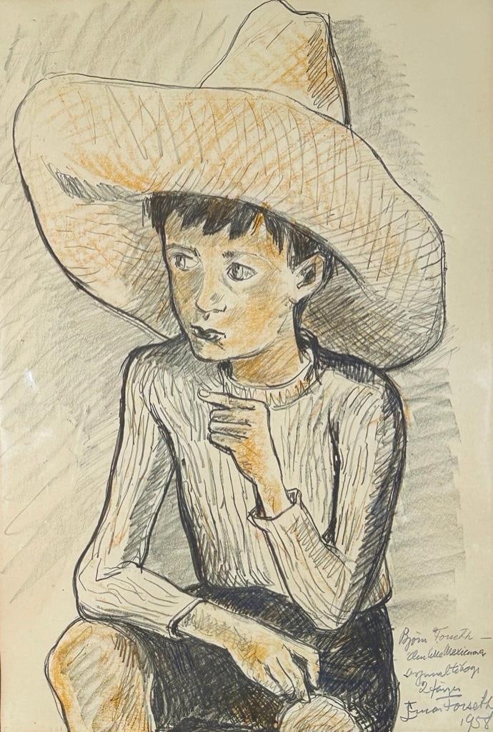 Lucas Forseth Lithograph, Mexican Boy: Lucas Forseth (20thc. ) Mexican Boy, 1958, lithograph on paper, signed in pencil, inscribed and dated lower right, inscribed verso, matted and framed. Dimensions: 23 x 15.5 29 x 23 in. as framed,