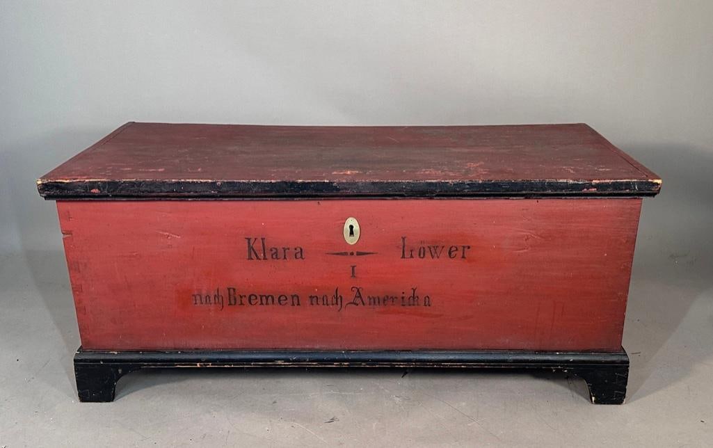 German/American Red Painted Immigrant's Trunk, 19thc. (1 of 9)