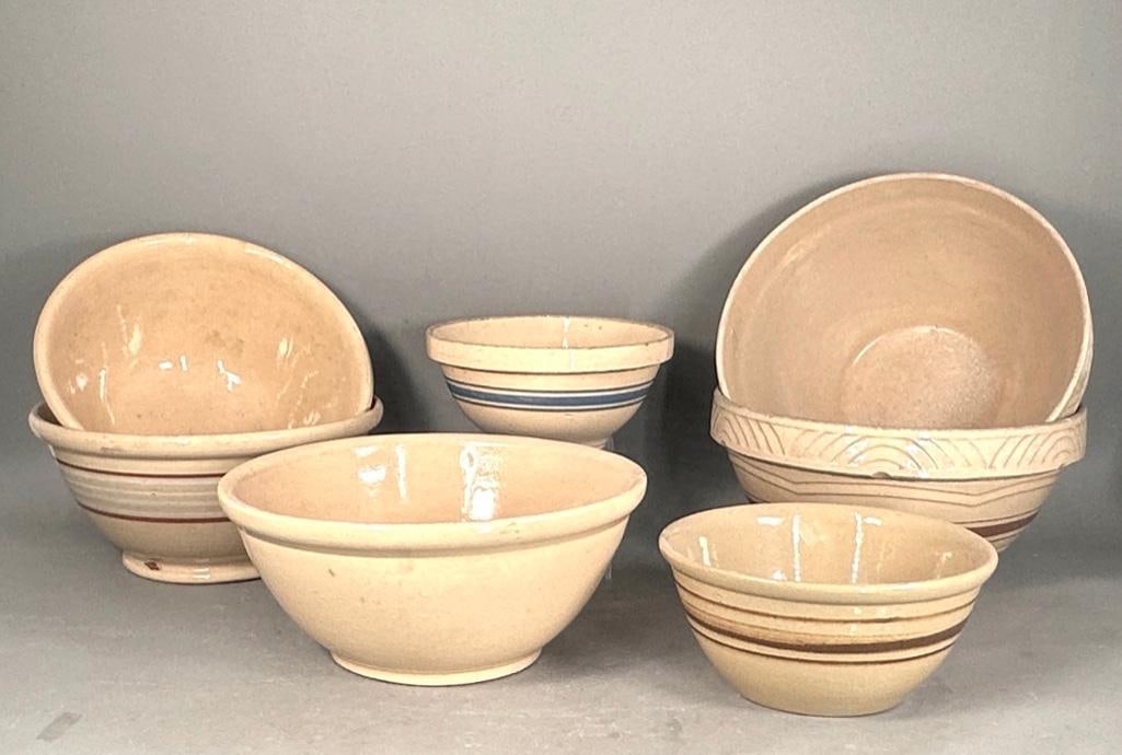 Seven Vintage Yelloware Mixing Bowls ca. 1930's (1 of 9)