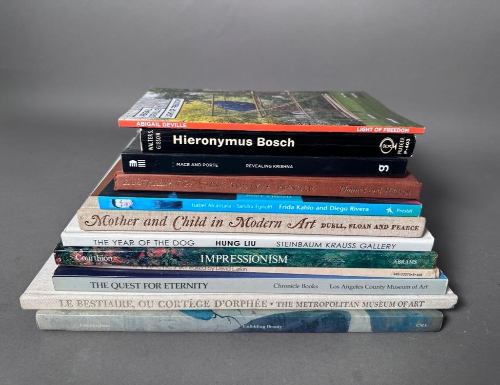 12 Books on Art; Bosch, Kahlo, Australian Painting Today, MET & CMA Books: Twelve hard and soft bound books on art and artists; Madison Sq. Garden book, Bosch, Kahlo and Rivera, Mother and Child in Art, Revealing Krishna, Impressionism, Fantastic Art, Quest for Eternity,