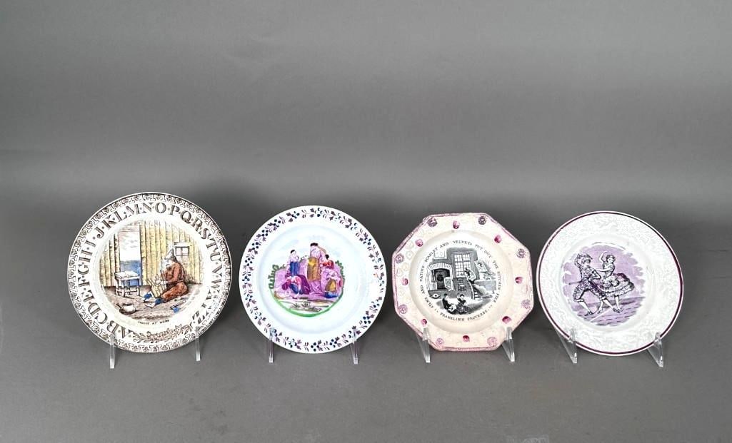 Four Transfer Decorated Plates, English, 19th Century (1 of 7)