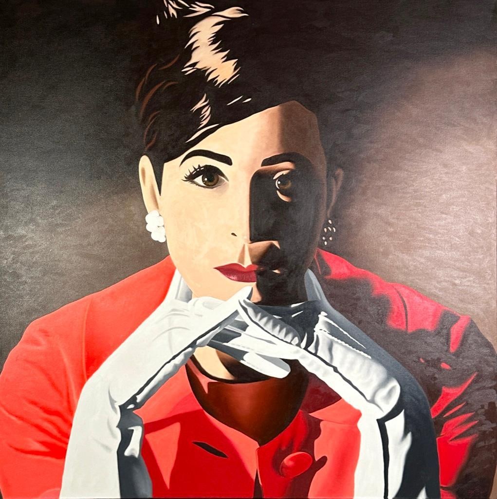 Morton Goode Jackson Acrylic, "On the Outside": Morton Goode Jackson (American, 20th/21stc. ) "On the Outside," acrylic on canvas, signed lower right, bearing label with artist's name and title verso. Purchased from The Christopher Hill Gallery, He
