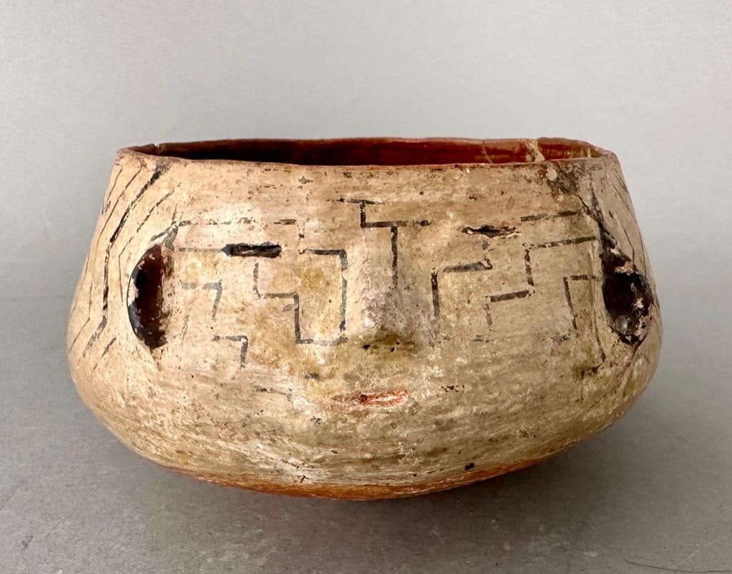 Shipibo People Pottery, Peru, ca. 19th Century: Shipibo People Pottery, Peru, ca. 19th Century, Hand made pottery bowl of a squat form that rises to a gradually widening lower body. Slip painted and fired. The upper "Sky" representing the constella