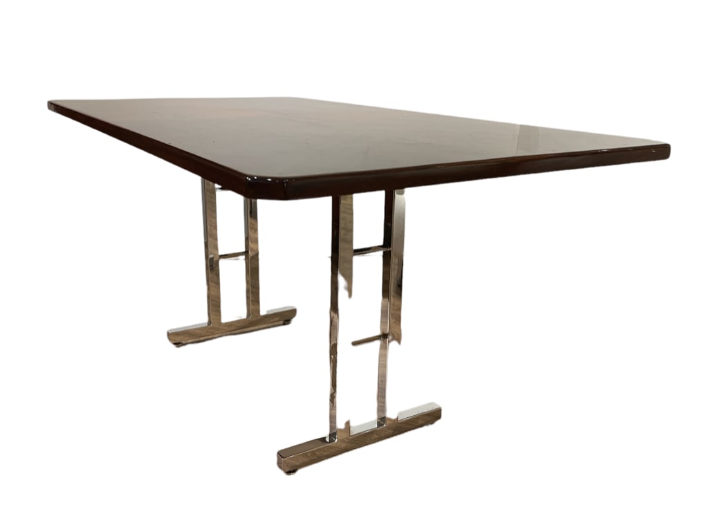 Mahogany Veneer and Chrome Dining Table (1 of 5)