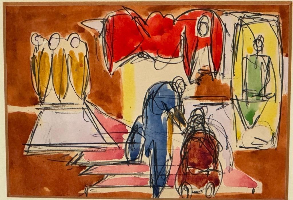 Bayard Osborn, Figure Study: Bayard Osborn (American 1922 - 2012) Figure Study, watercolor and ink on paper, unsigned, matted and framed. Bayard Osborn was born into a prominent New York City family and was the grandson of John L