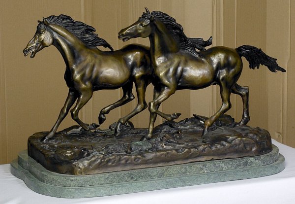 Large Bronze STALLIONS by De Lier with Certificate.