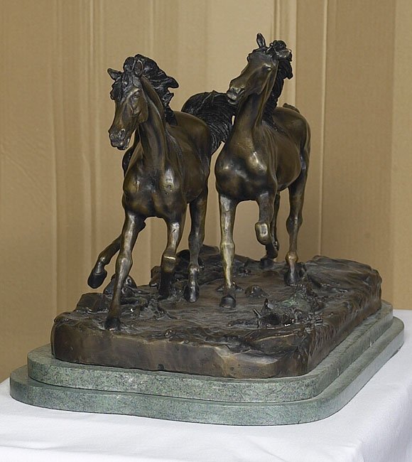 Large Bronze STALLIONS by De Lier with Certificate. - 3