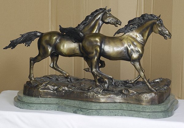 Large Bronze STALLIONS by De Lier with Certificate. - 4