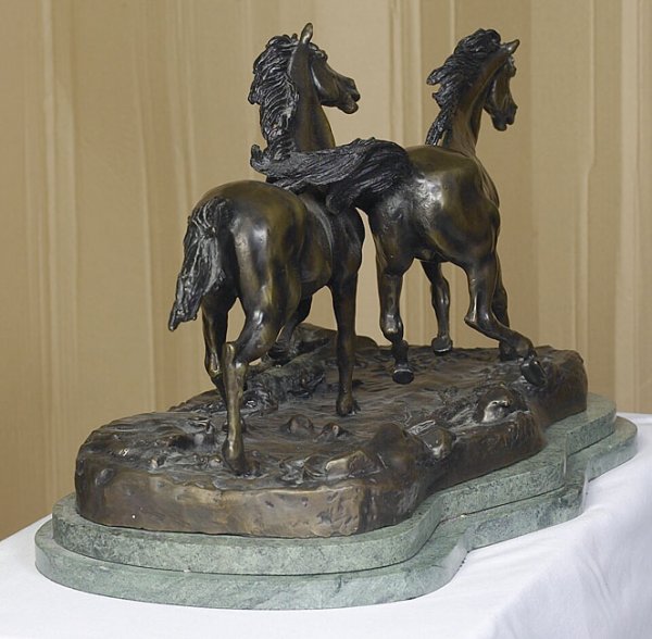 Large Bronze STALLIONS by De Lier with Certificate. - 5