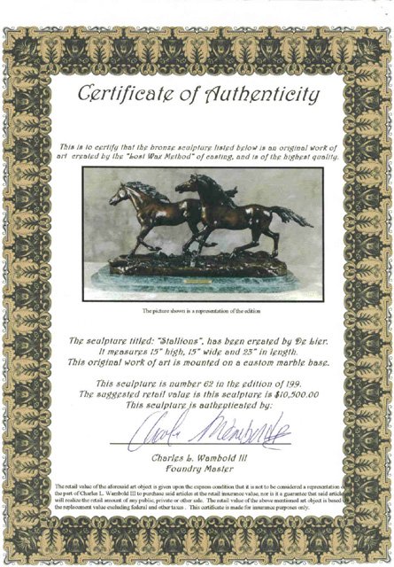 Large Bronze STALLIONS by De Lier with Certificate. - 6
