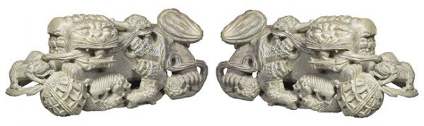 Large Pair of Wood Carved Foo Dogs.
