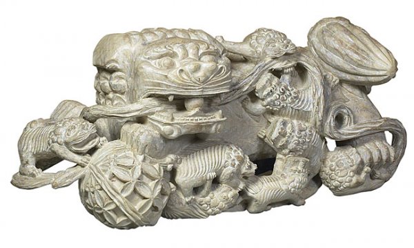 Large Pair of Wood Carved Foo Dogs. - 2