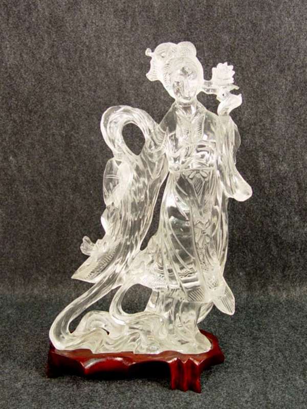 Clear Crystal Quan Yen Figurine on Base.