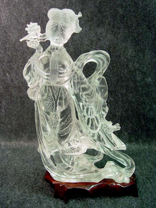 Clear Crystal Quan Yen Figurine on Base. - 3