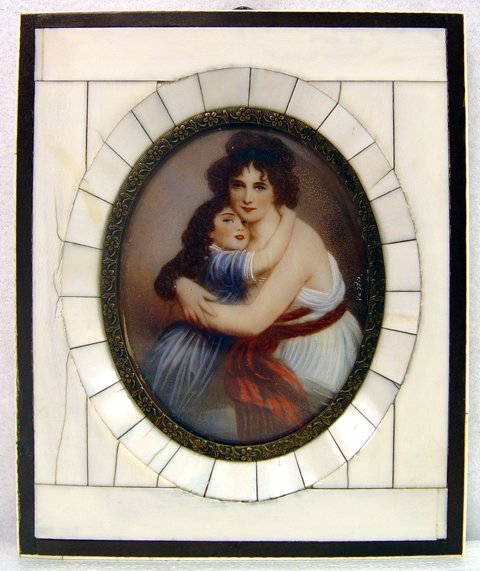 Antique Miniature Painting on Ivory in an Ivory F