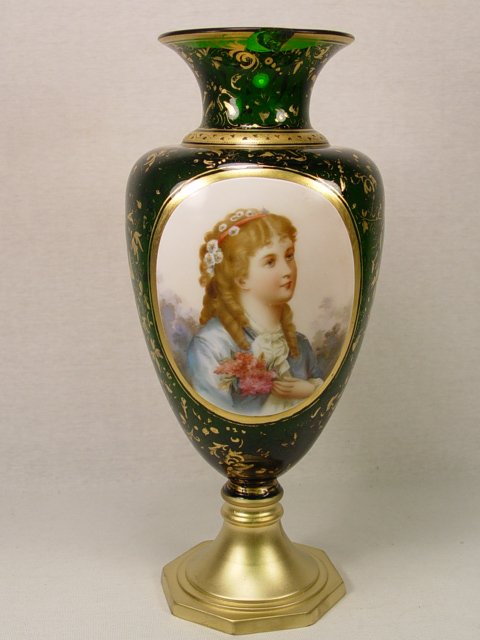 Antique Art Glass Portrait Vase.