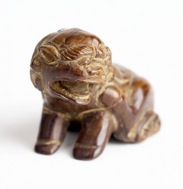 Old Signed Wood Carved Foo Dog Netsuke - 3