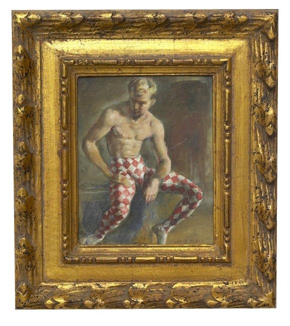 Circus Performer Oil on Board signed