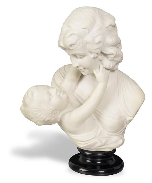 A Biscuit Porcelain Bust of a Woman with a Child