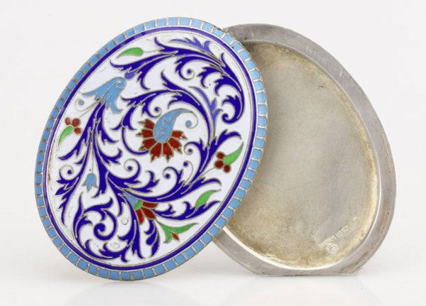 A Russian Silver and Enamel Picture Holder , Grachev: A Russian Silver and Enamel Picture Holder, Grachev, St.Petersburg, Circa 1890. Cyrillic Maker's mark "Grachev", 88 standard. Size: 7 X 5.5 cm.