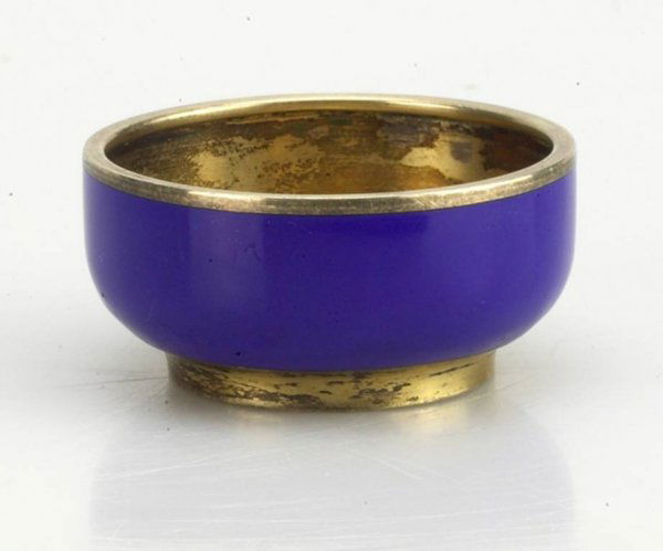 A Russian Gilded Silver and Blue Enamel Small Bowl,: A Russian Gilded Silver and Blue Enamel Small Bowl, Grachev, St.Petersburg, Height 2 cm, Diameter 4 cm.