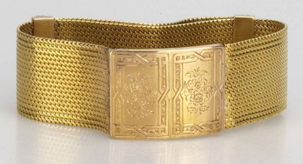 A Russian Antique Golden Braslet with Dimonds.: A Russian Antique Golden Bracelet with Diamonds. Marked.