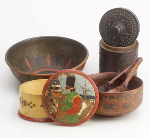 A Group of Six Russian Antique Wooden Items 19c.-: A Group of Six Russian Antique Wooden Items 19c.-begining 20c.