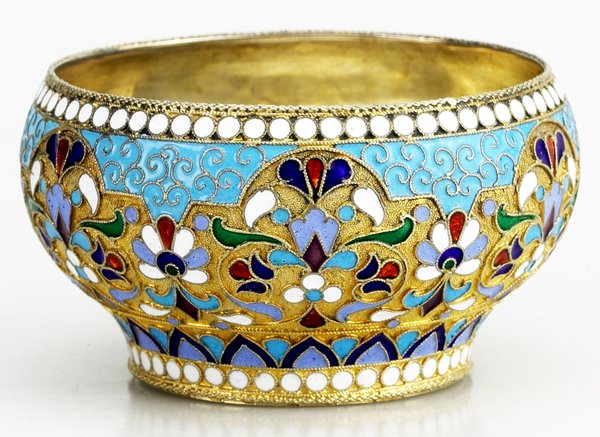 Russian Gilded Silver and Shaded Enamel Bowl, Circa