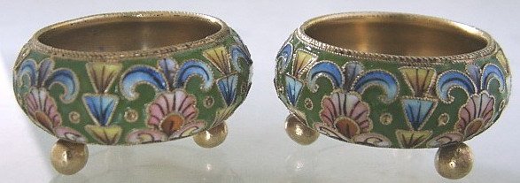 Russian Silver & Enamel Open Salts by K. Skvortsov
