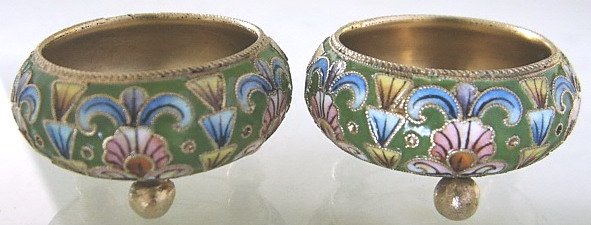 Russian Silver & Enamel Open Salts by K. Skvortsov - 2