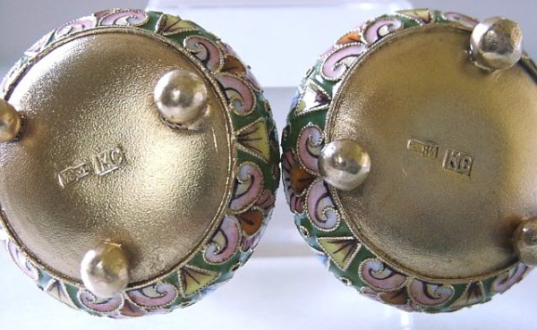 Russian Silver & Enamel Open Salts by K. Skvortsov - 3
