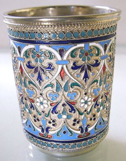 Russian Silver & Shaded Enamel Cup by I. Saltukov.