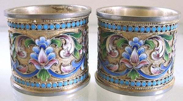 Russian Silver-gilt & Enamel Pair of Napkin Rings - 2