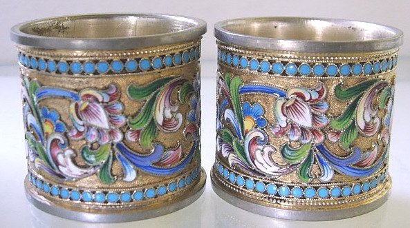 Russian Silver-gilt & Enamel Pair of Napkin Rings - 3