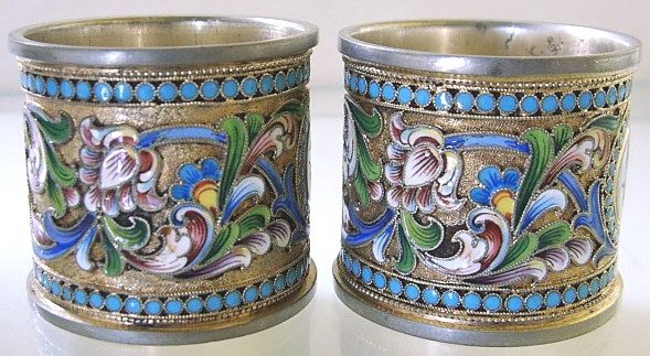Russian Silver-gilt & Enamel Pair of Napkin Rings - 4