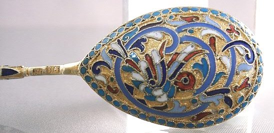 RUSSIAN SILVER-GILT & CLOISONNE SPOON  - 10