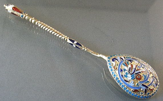 RUSSIAN SILVER-GILT & CLOISONNE SPOON 