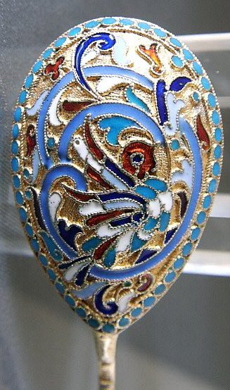 RUSSIAN SILVER-GILT & CLOISONNE SPOON  - 2