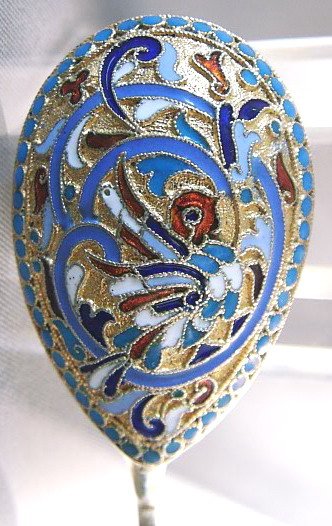 RUSSIAN SILVER-GILT & CLOISONNE SPOON  - 6