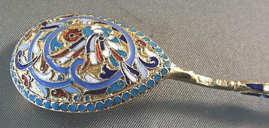RUSSIAN SILVER-GILT & CLOISONNE SPOON  - 7