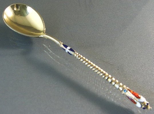 RUSSIAN SILVER-GILT & CLOISONNE SPOON  - 8