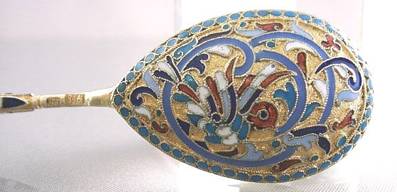 RUSSIAN SILVER-GILT & CLOISONNE SPOON  - 9