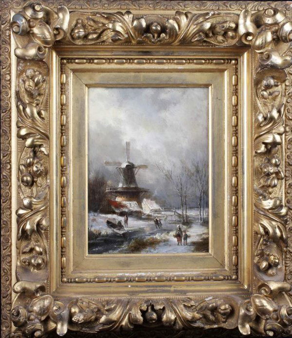 Morel Jan Evert Sr the Elder. (Dutch, 1766-1808): Morel Jan Evert Sr the Elder. (Dutch, 1766-1808) Winter Scene with Skaters. Oil on canvas. Signed. 8 X 6 in., 16 X 14 in.
