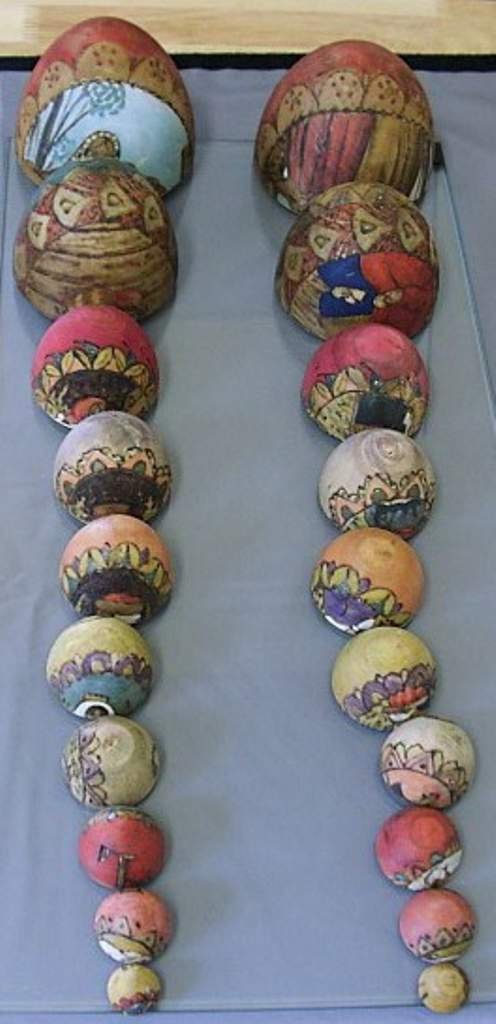 c1900 RARE RUSSIAN set of 10 carved & painted wood
